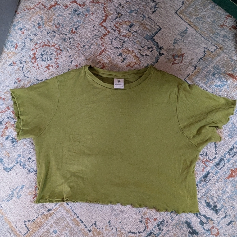 Lucy & Yak Green Lettuce Hem Crop Top